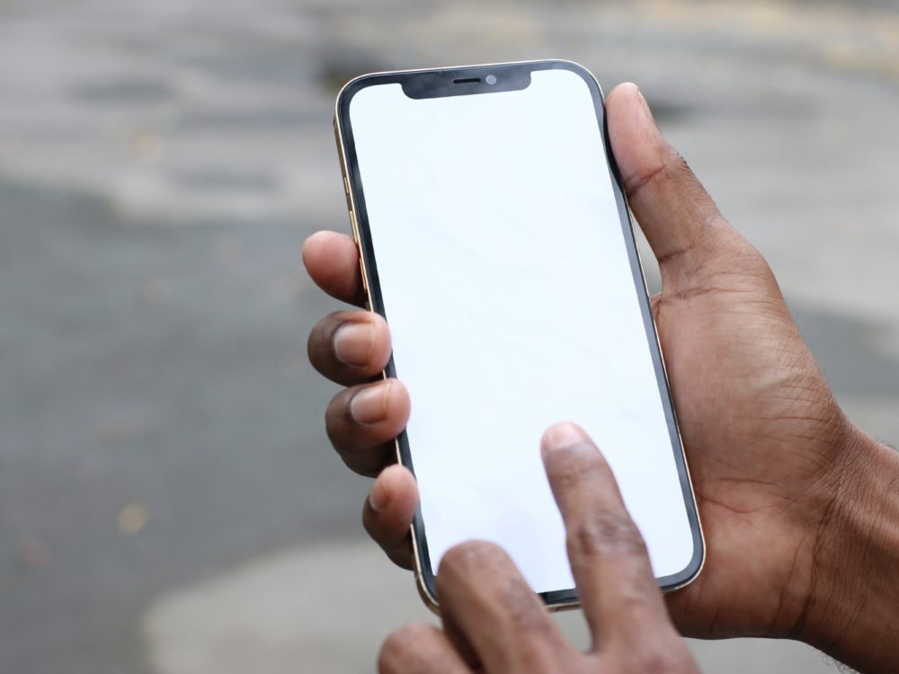 Cellphone with blank white screen
